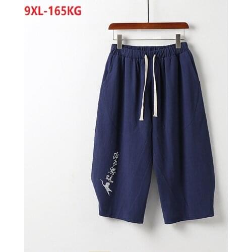 Summer Chinese style Shorts Men linen vintage shorts big size Tang suit shorts Chinese elements oversize shorts 7XL 8XL 9XL blue