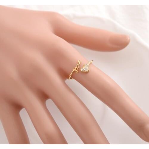 Love rings Lovely 18kCT Fine Solid Gold Ring CZ New Adjustable Size Opening-Ring Cute Heart-Shaped Jewelry Woman
