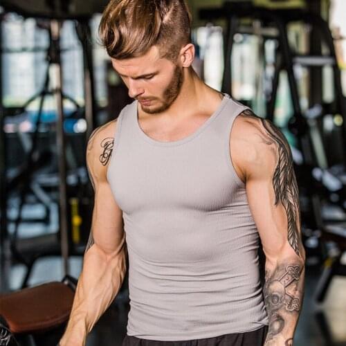 Fashion 2021 Summer Skinny Nylon Elastic stretch material Muscle bodybuilding close-fitting black/grey/white vest men Tank Tops