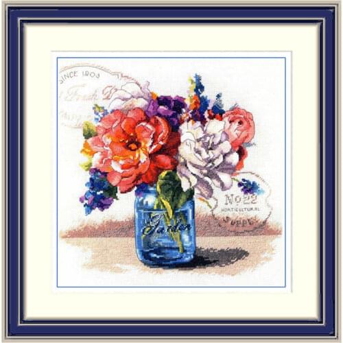 Living Room Flower Fishxx Home Hand Embroidery Cross Stitch Kit B1542 Blue Glass Vase Sewing Painting