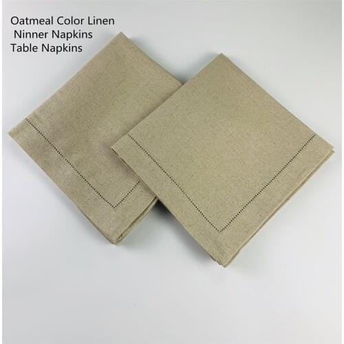 Set of 12 Fshion Dinner Napkins Oatmeal Color Linen Table Napkins 20x20-inch Ladder Embroidery Hemstitched Tea Napkins