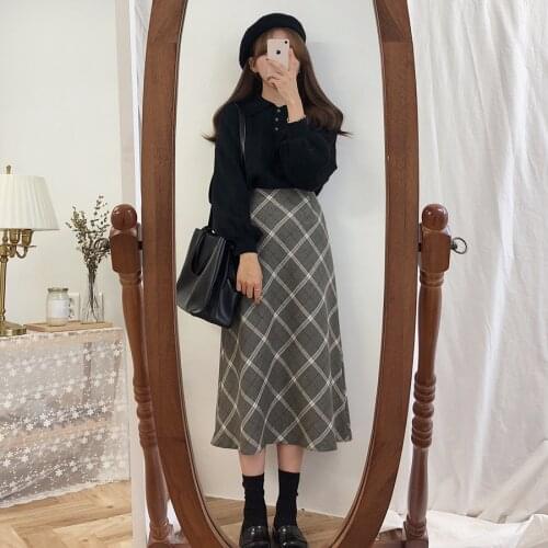 NEW Vintage plaid Women Skirts Autumn Long Female Warm Thick Skirts Winter Mujer winter women winter High Waist skirt Girls maxi