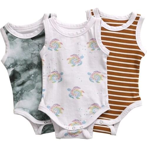 New Arrivals Toddler Baby Girl Clothes Simple Design Printed Unisex O-Neck Sleeveless Romper Cute infant clothing