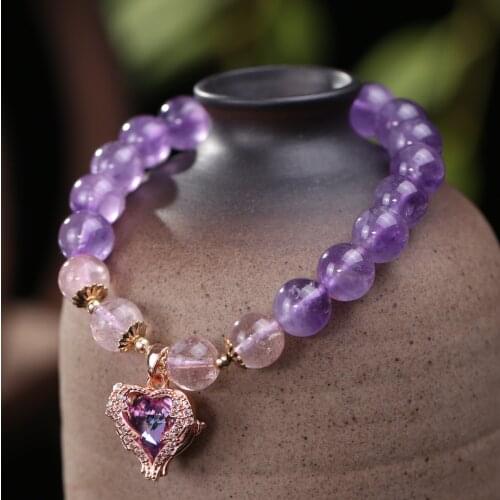 Original Design Natural Strawberry Crystal Amethyst Bracelets for Women Girls Love Pendant Jewelry Live Source of Goods