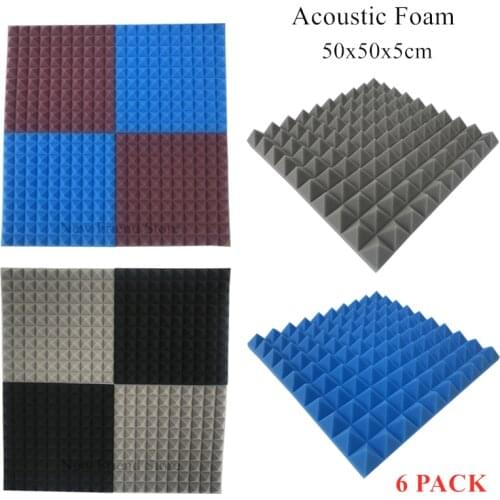 6Pcs 50x50x5cm Studio Acoustic Foam Pyramid Soundproof Foam Sound Absorption Treatment Panel Sound Wedge Protective Sponge