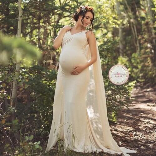 Sleeveless Baby Shower Dress Stretchy Cotton Maternity Dress with Cape For Photo Shoot Pregnant Woman Photography Outfit Gown