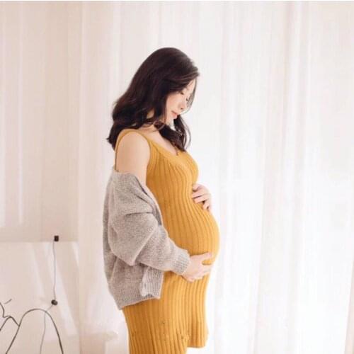 Maternity Dresses For Photo Shoot Shouldless Sling Skirt Pregnant Women Clothes Knitted shirts