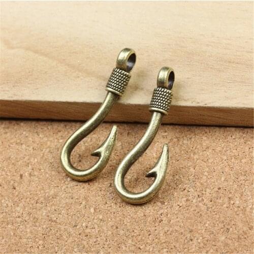 10pcs/lot 36x15x3mm Antique Bronze Plated Fish hook charm Pendant For Making Diy Handmade Necklace and Earring Jewelry