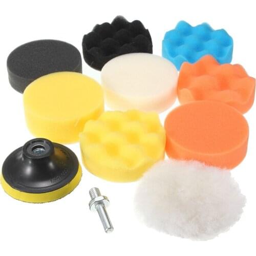 3inch Car Polishing Disc 11Pcs/Set Self-Adhesive Buffing Waxing Sponge Wool Wheel Polishing Pad M10 Drill Adapter For Polisher