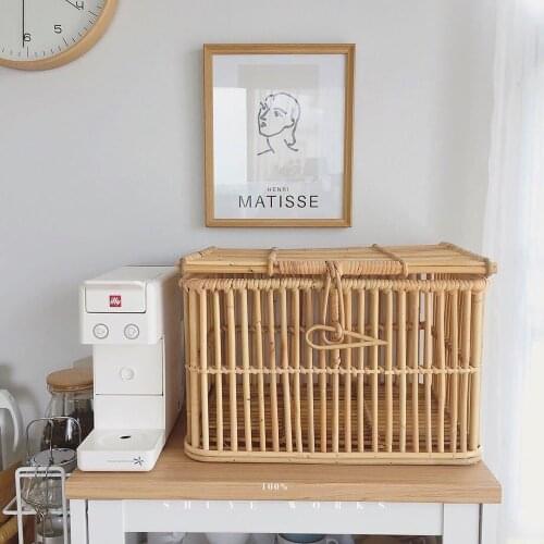 Shelf baskets Hand-woven rectangular rattan storage basket with lid, debris storage box