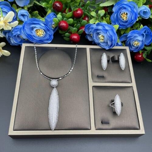 Luxury Water Drop Cubic Zircon Nigerian Necklace Earring Ring Jewelry Sets For Women Wedding Indian Dubai Bridal Jewelry Sets
