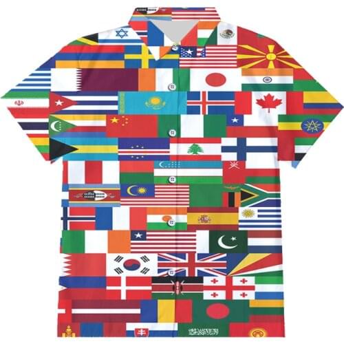 Short-sleeved Shirt Summer New Flag Patchwork 3d-printed For Men/women Novelty Oversized Casual Quick-dry Cool Button Shirt IFPD