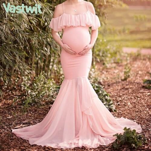 Mermaid Maternity Dresses For Photo Shoot Pregnant Women Sexy Off Shoulder Ruffles Maxi Dress Pregnancy Gowns Photography Props
