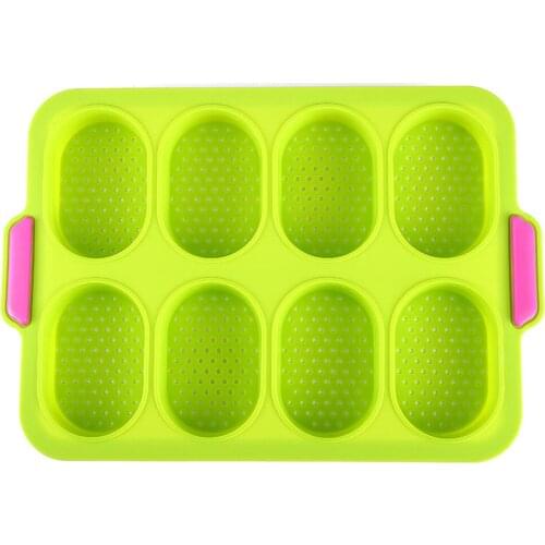 Non-stick Perforated Pan Bread Crisping Tray Cookie Silicone Easy Clean 8 Grids White Gray Teal French Baking Oval Cake Mold