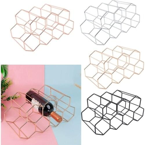 Modern Metal Honeycomb Wine Rack Wine Bottle Storage Beehive Tabletop Wine Rack Hexagon 9 Bottle Wine Holder Display