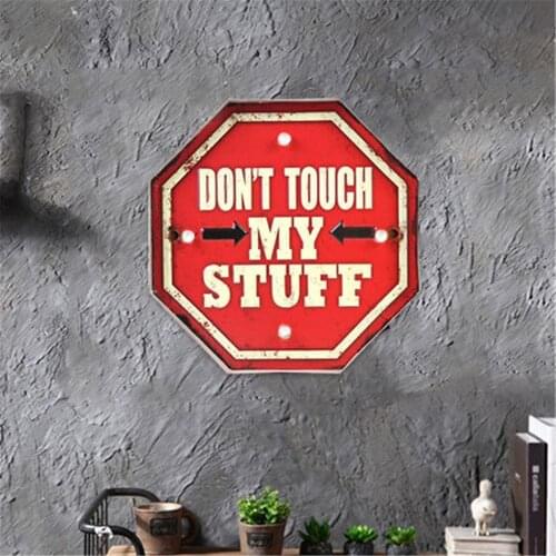 Mycyk LED Lights " DON'T TOUCH MY STUFF " Loft American Retro Iron Wall Decoration Motto Coffee Shop Bar Personalized Wall Lamp
