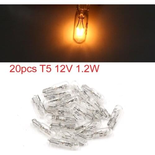 Uxcell 20pcs T5 12V 1.2W Yellow Dashboard Gauge LED Bulb Instrument Light Interior
