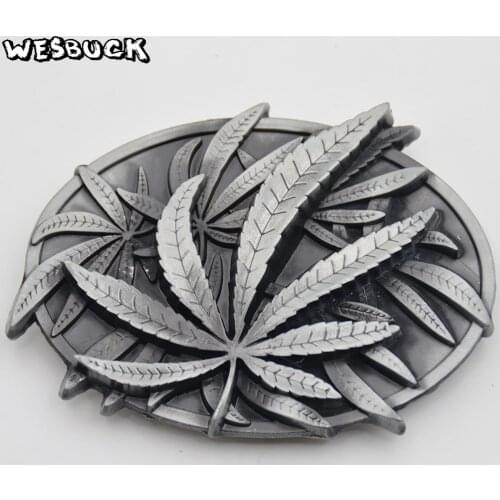 WesBuck Brand Silver Leaf Metal Belt Buckle Cool Fashion Oval Belt Buckle Men Jeans accessories buckle With PU belt