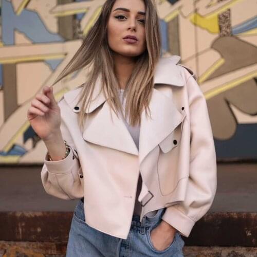 Spring Autumn Real Sheepskin Coat Loose Short Luxury Genuine Leather Jacket Women 2021 White