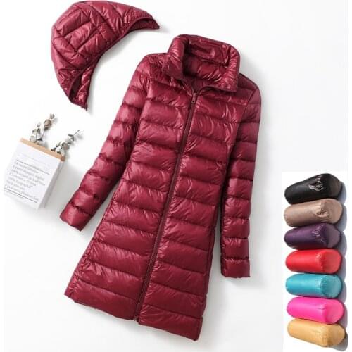 Ladies Long Warm Down Coat With Portable Storage Bag Women Ultra Light Down Jacket Womens Overcoats Hip-Length Jacket Plus size