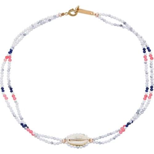 Exquisite Ohemia Style Beaded Crystal Shell Choker Natural White Stone Women Short Necklace Round Smooth Popular Fashion Choker