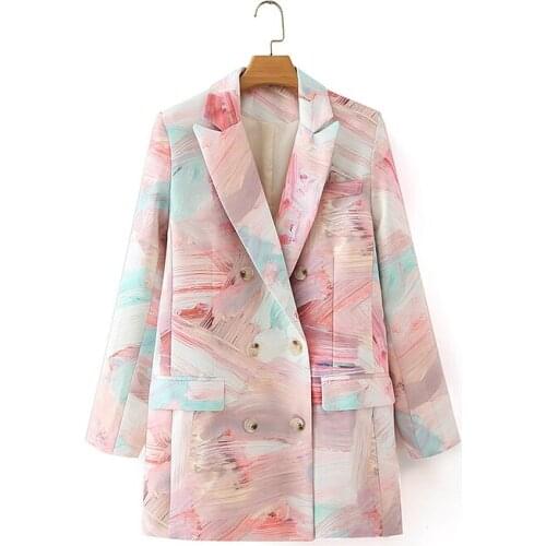 2021 spring autumn new fashion women plus size graffiti print suit jacket double-breasted graffiti print suit popular coat s29