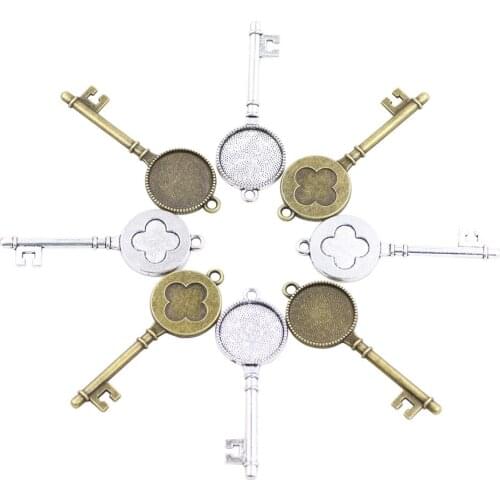 ZHUBI 5pcs 20mm Inner Size Cabochon Base Setting Charms Pendant Charms Antique key Style Pendant Jewelry Findings