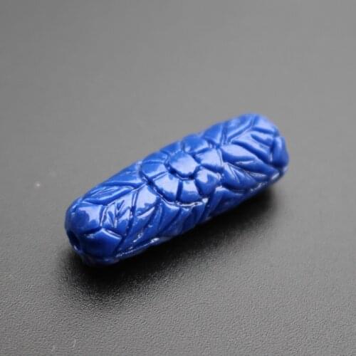 10Pcs Cobalt blue Color Cylindrical Shape 8mm*25mm Artificial Coral beads Carved Flower beads Cabochon for Jewelry making