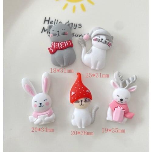 10pcs Cute Rabbit Cats Flatback Resin Fridge magnet Cabochon Cartoon Characters For Hair Bow DIY Scrapbooking Decor Accessories
