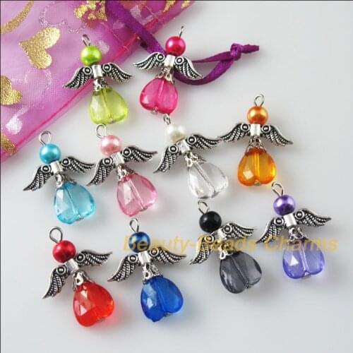 10Pcs Mixed Dancing Angel Wings Heart Charms Pendants 23x29mm