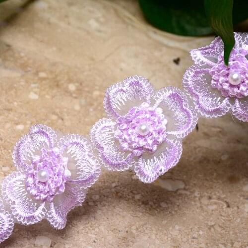 20Yards Two Layers Pearl Flower Lace Trim Ribbon 45mm Fabric Embroidered Applique Patch Sewing Craft For Costume Hat Decoration