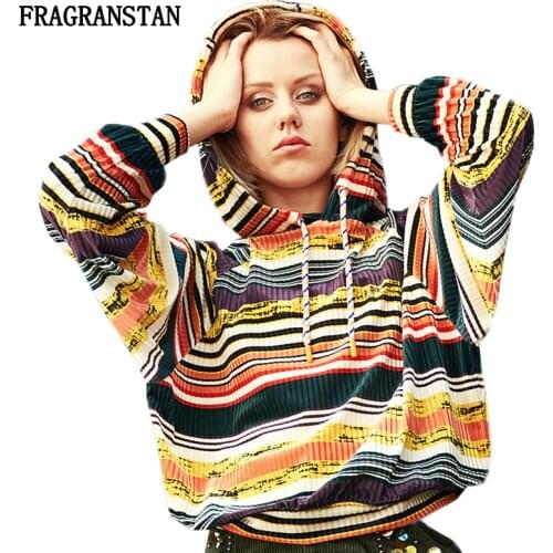 2018 Ladies Spring Autumn New Long Sleeve Hoodies Female Fashion Striped Velour Sweatshirts Casual Loose Women Pullovers JQ795