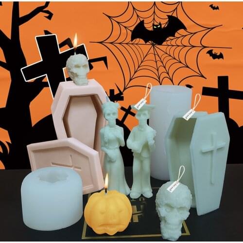 2021 Halloween Skull Candle Mould Silicone Mold DIY Horror Bride Groom Candle Mould Creative Candles Decoration Resin Mods