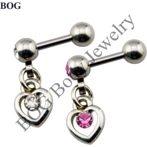 BOG-Lot 2Pcs Love Heart Dangle Cartilage Tragus Ear Piercing Earring Barbell Clear CZ Gem