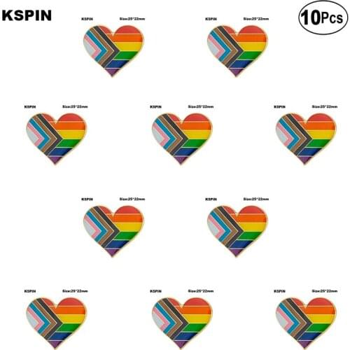 Progress Pride Heart Shaped Lapel Pin Flag badge Brooch Pins Badges 10Pcs a Lot