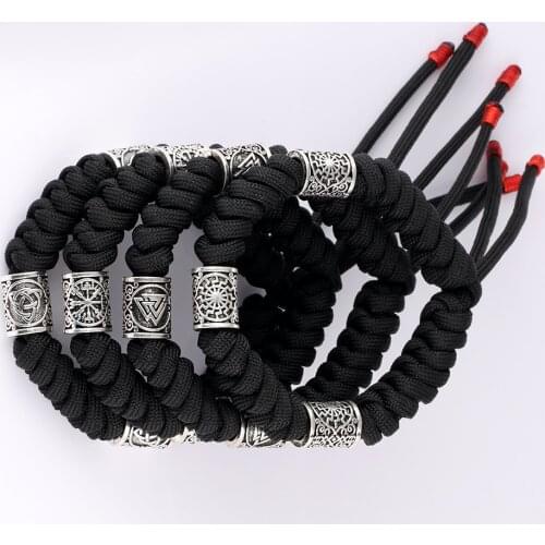 Viking Runes Beads Paracord Bracelet Black Rope Braided Bracelets Bangles For Men Jewelry Gift