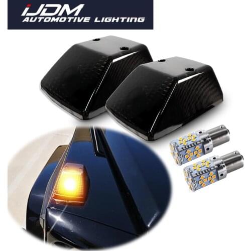 IJDM Black Covers with PY21W BAU15S Amber LED Bulbs For 1986-2018 Mercedes Benz W463 G-Class G500 G550 G55 G63 Turn Signal Light