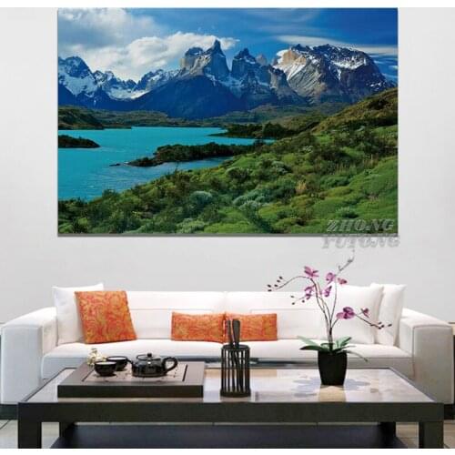 Chile Andes Peoe Pehoe Lake Mountains Nature Landscape Living Room Home Wall Art Decor Wood Frame Canvas Poster