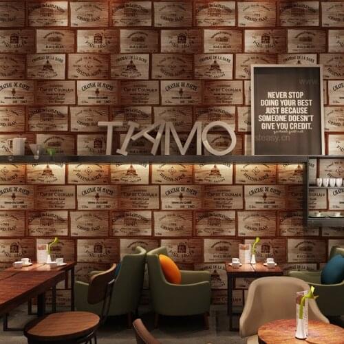 Beibehang personality wood wallpaper to do the old wooden box industrial wind Nordic restaurant clothing store winery wall