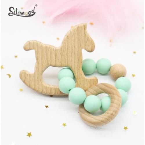 Baby Nursing Bracelets Wooden Teether Chew Silicone Beads Baby Teething Wood Toys Gifts Cartoon Animal Baby Rattles Teether