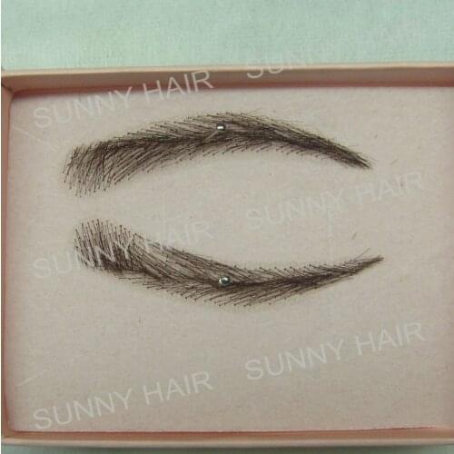 EB015 invisible swiss lace relastic hand made human hair false eyebrow DARK brown color