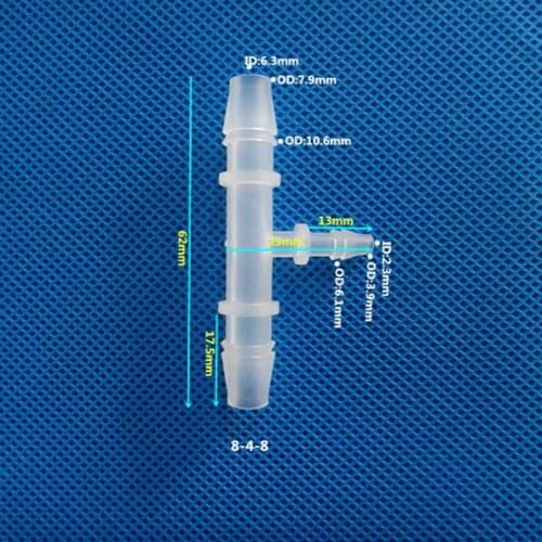 8mm x 4mm x 8mm Plastic Pipe Fitting Pagoda Barbed Reducing 3 Way Tee Type Hose Connector Tube Joint for Garden