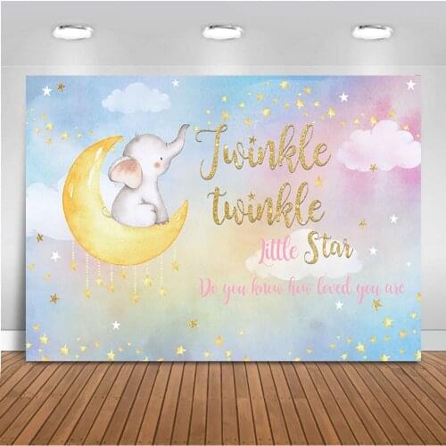 Elephant baby shower backdrop for photography Twinkle Twinkle Little Star background for photo studio Moon Rainbow Colorful sky