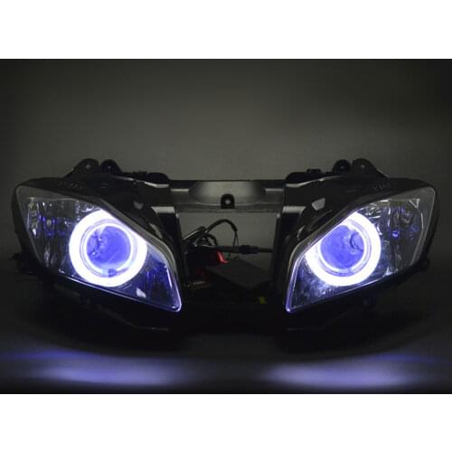 Custom Headlight Assembly For Yamaha 08-15 YZF R6 Motorcycle White Angel Blue Demon Eyes DRL HID Projector Conversion Headlamp