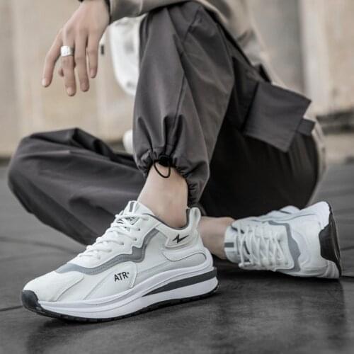 New Trend Mens Vulcanize Shoes School Breathable Leather Mens Sneakers Summer Increase Walking Mens Platform Shoes White