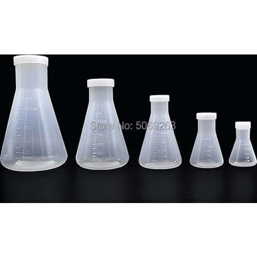 Laboratory Plastic erlenmeyer flask conical container bottle with screw cap capacity 50ml 100ml 250ml 500ml 1000ml