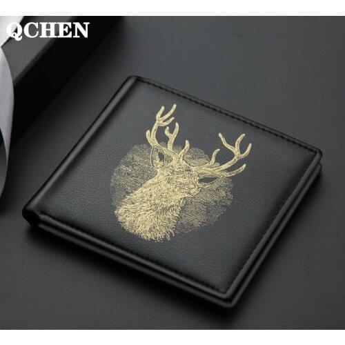 Mens wallet Short deer horizontal vertical thin men British casual multi-function card bag Magnetic Retro triangle folding 818