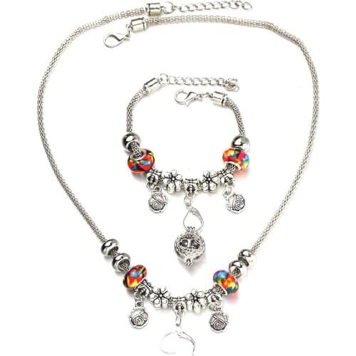 6 Colors Rose Necklace Bracelet Set Lobster Clasp Bead Hollow Chain Beaded Bracelet With Hook DIY Making Pendant Jewelry