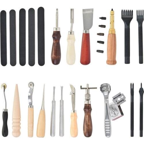 18 PCS/SET Leather Craft Tools Kit Stitching Carving Working Sewing Saddle Groover