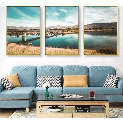 Mountain Blue Lake Reed Forest Wall Art Canvas Painting Natural Scenery HD Picture Prints Modern Dining Living Room Poster Decor